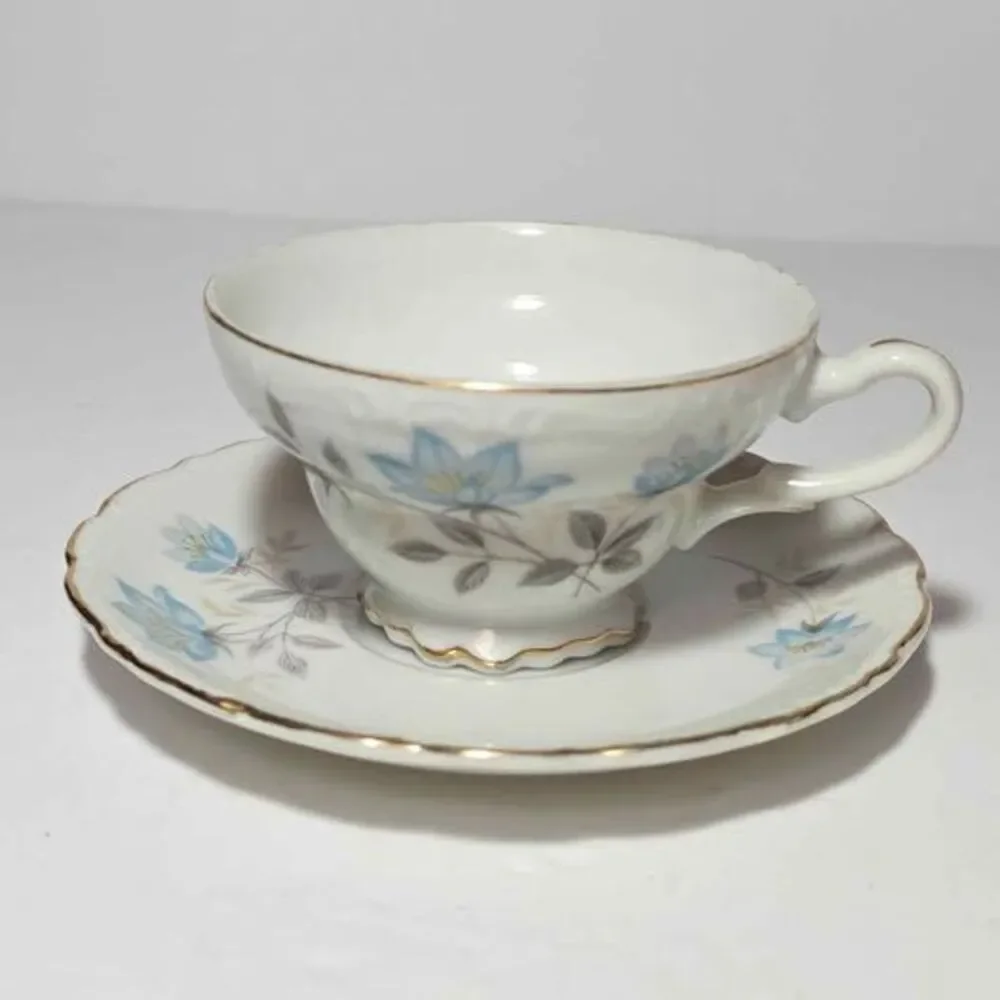 Blue Flowers Teacup and Saucer Vintage Japan